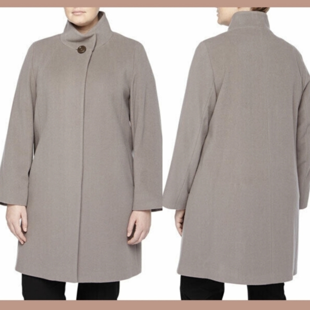 CINZIA ROCCA DUE 100% Women's Wool Funnel Neck A-Line Coat Dark Brown- 22 - Picture 16 of 16